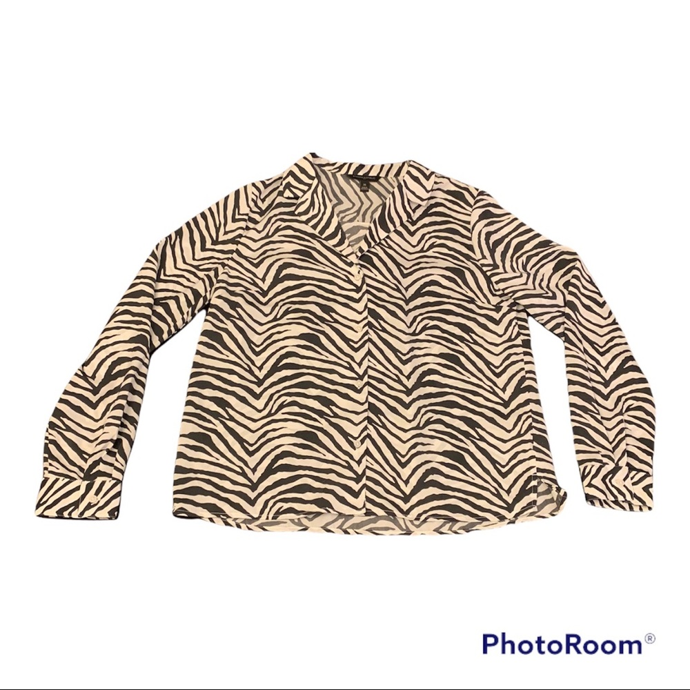 SOLD -BANANA REPUBLIC HERITAGE ZEBRA PRINT LONG SLEEVE SHEER BLOUSE Size M